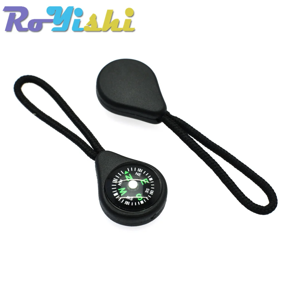 5 Pcs/Pack Compass Zipper Pull With Strap For Backpack Gym Suit Garment Accessories Black