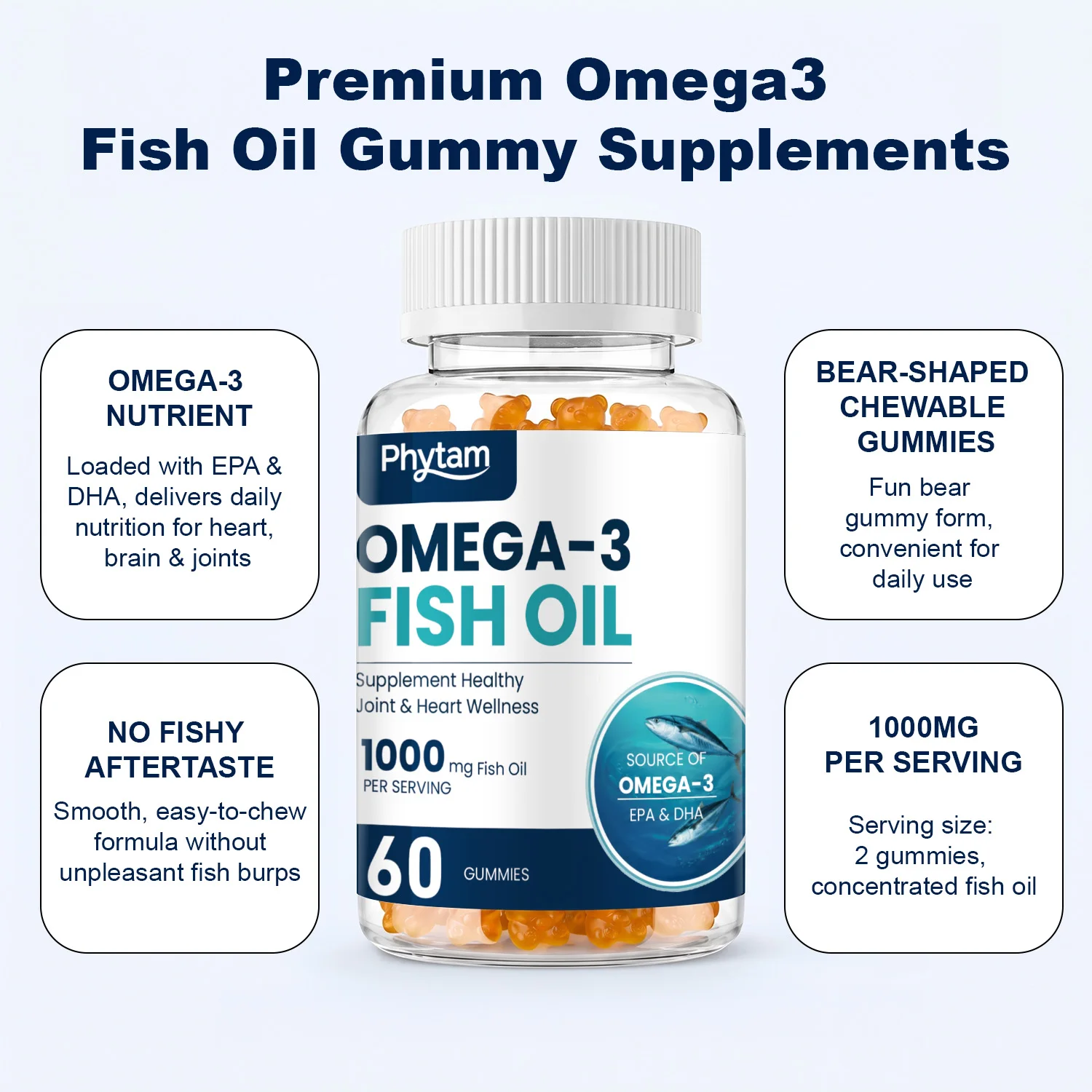 Omega 3 Fish Oil Gummies Support Brain & Nervous System Health, Cardiovascular & Skin Health, Antioxidant & Anti-Inflammation