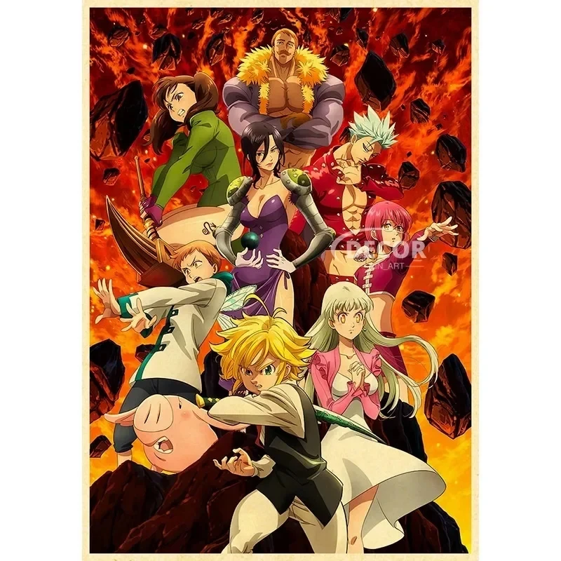 The Seven Deadly Sins Anime Poster, Kraft Paper Retro Art Wall Stickers  Home Interior Decoration Picture 4K High Quality