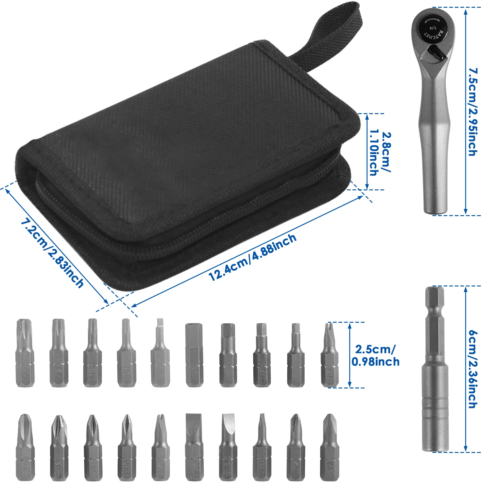 E-outstanding Mini-Ratschenschlüssel-Set – 90-Grad Doppelantrieb, 1/4 Zoll, L-förmiger Steckschlüssel, Schwarz, Aus Kohlenstoffstahl