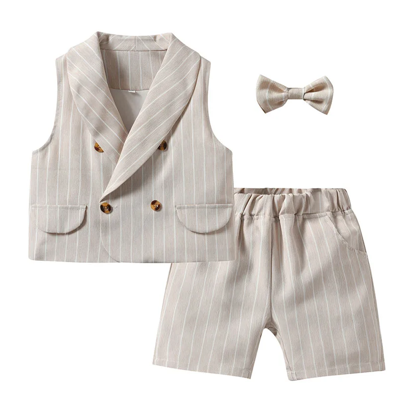 

Летний детский костюм для мальчиков, жилет с бантом + шорты, джентльменское платье, красивый комплект одежды
