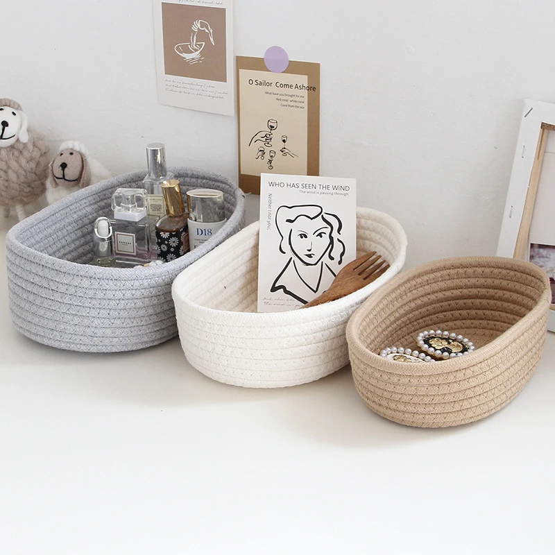 Desktop Sundries Basket Storage Box Hand Woven Basket Kids Toys Organizer Office Stationery Cosmetics Snack Pouch Accessories 1