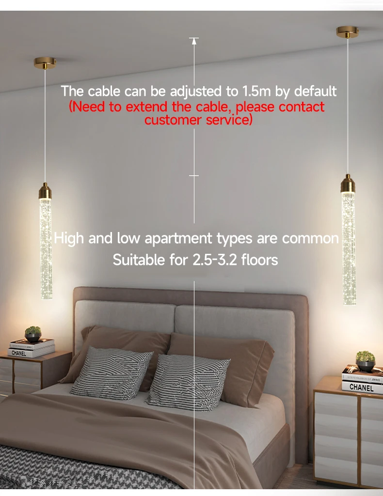 Luxury Crystal Pendant Light - Modern Gold Hanging Lamp for Living Room Bedroom Dining Room Decor