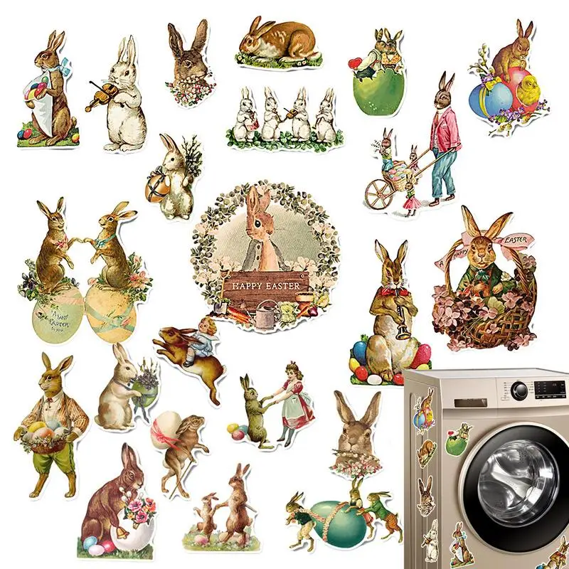 

22pcs Easter Magnetic Refrigerator Stickers Set PVC Bunny Magnets Decals Rabbit Stickers Fridge Decor For Metal Surfaces Garage