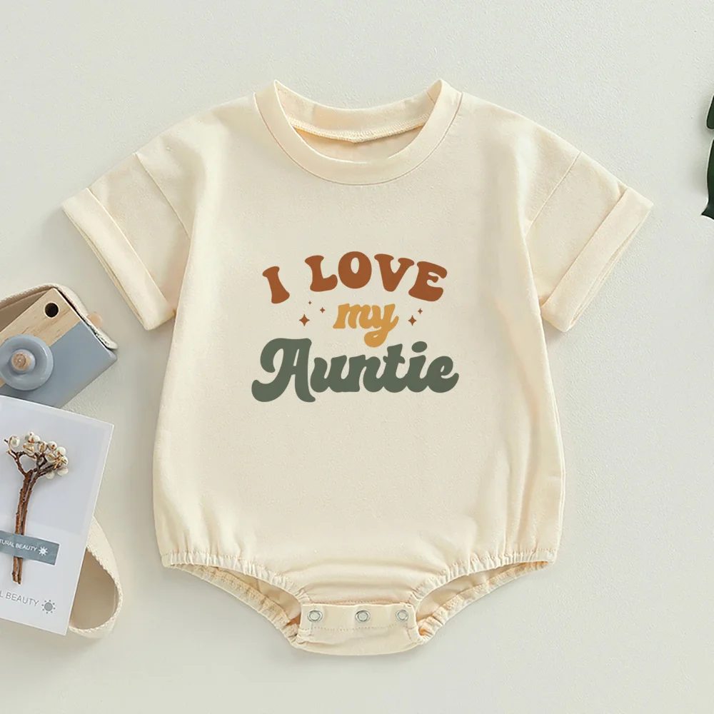 Auntie's Little Bestie Bubble Romper Newborn Baby Girl Boy Clothes Summer Short Sleeve Crewneck Cute Bodysuit Top Outfit 2