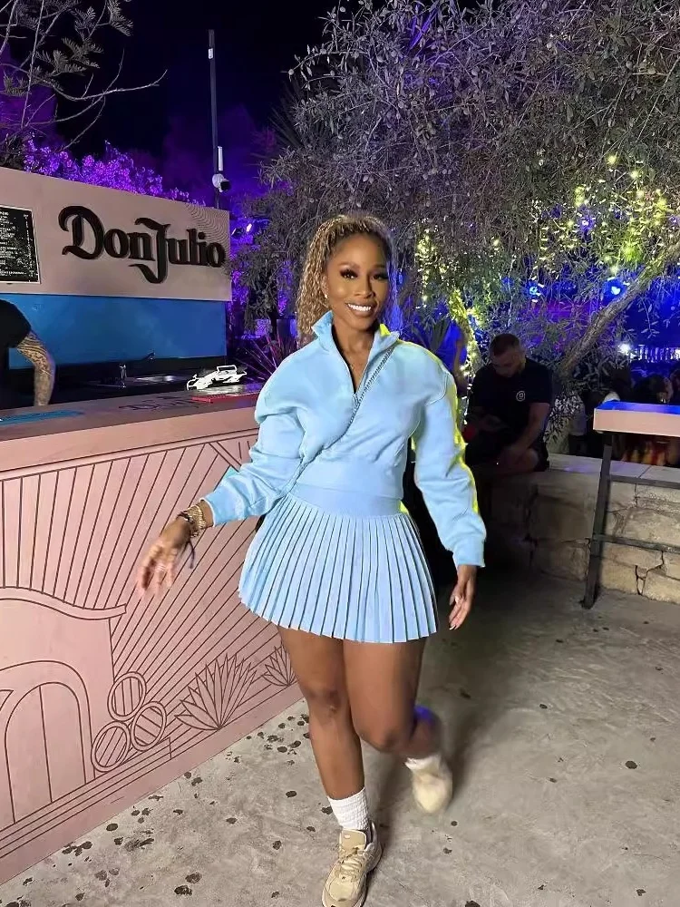 Wmstar Dresses Sets for Women Wholesale Fresh and Sweet Long Sleeve Sweatshirt  High Waist Pleated Short Skirt Casual Set 2025