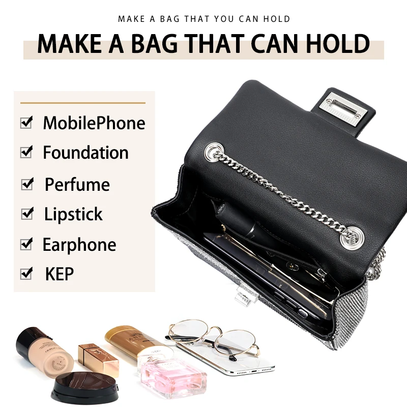 Genuine leather bag for women 2024 fashionable full diamond chain shoulder crossbody exquisite small square bag wedding shopping