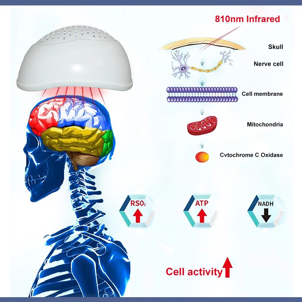 ZJKC PBM Infrared LED Helmet 810nm Red Light Therapy Neuromodulacion Brain Treatment for Migraine Autism Parkinson Depression