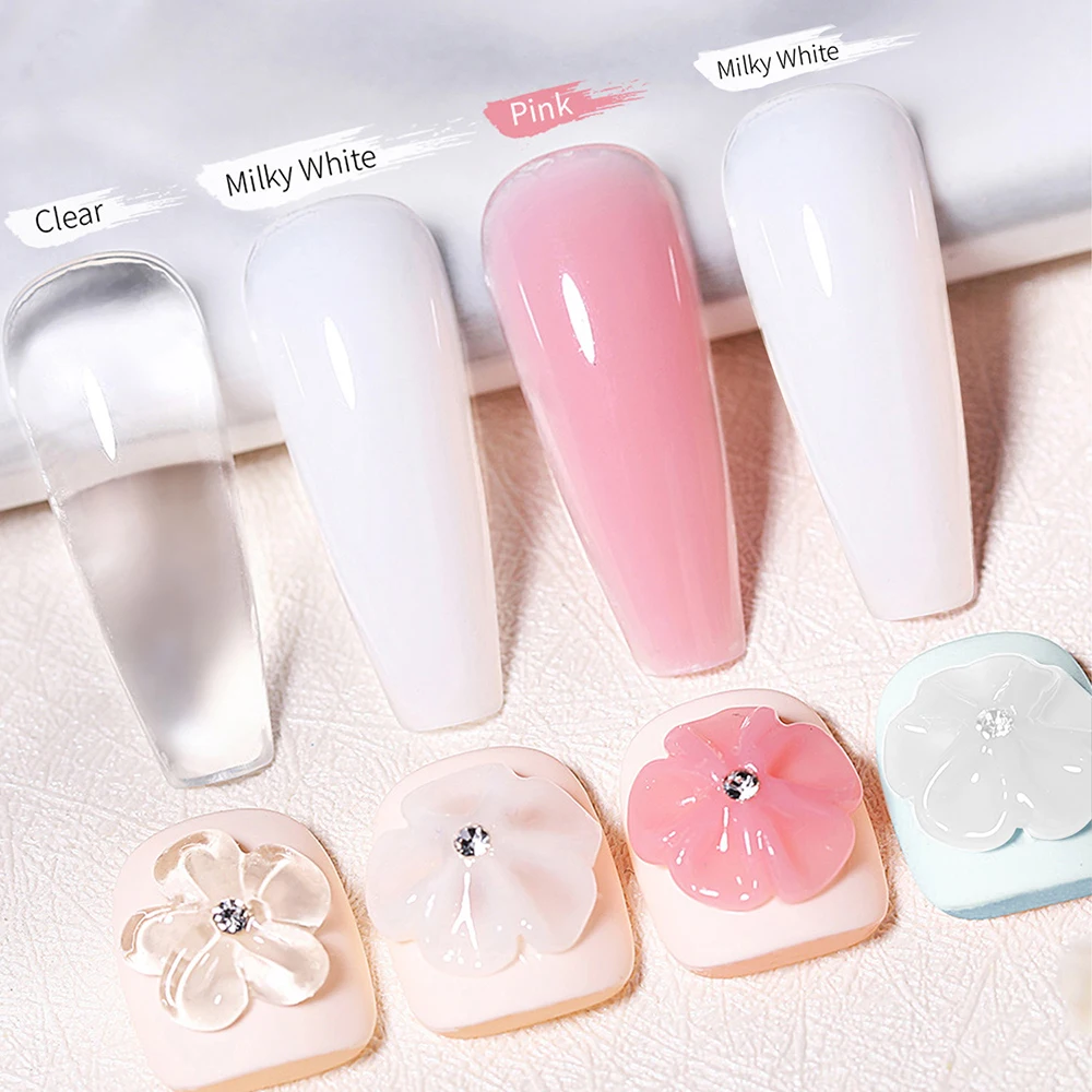 3 Bottles 15ml*3 Solid Builder Gel for Nails Sculpture 3D Gel Nail Poly Extension Gel Builder Pink/Clear/White Easy Extension 2