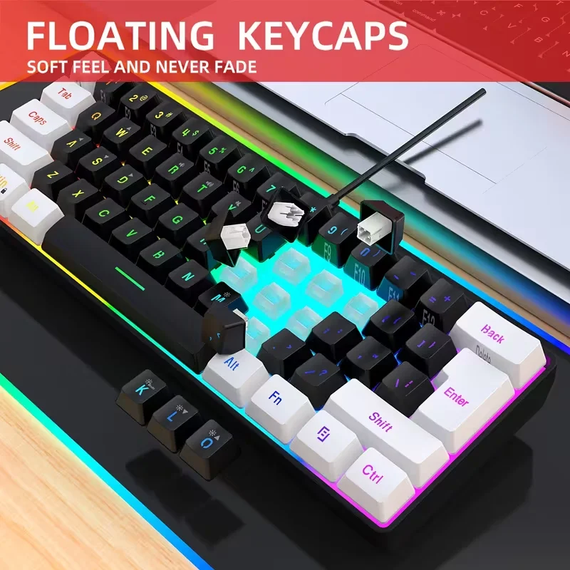 61-key Gaming Keyboard & Mouse Combo, 60% Wired RGB Membrane Keyboard, Optical Mouse, Compact Ergonomic, Sturdy_voghion.com