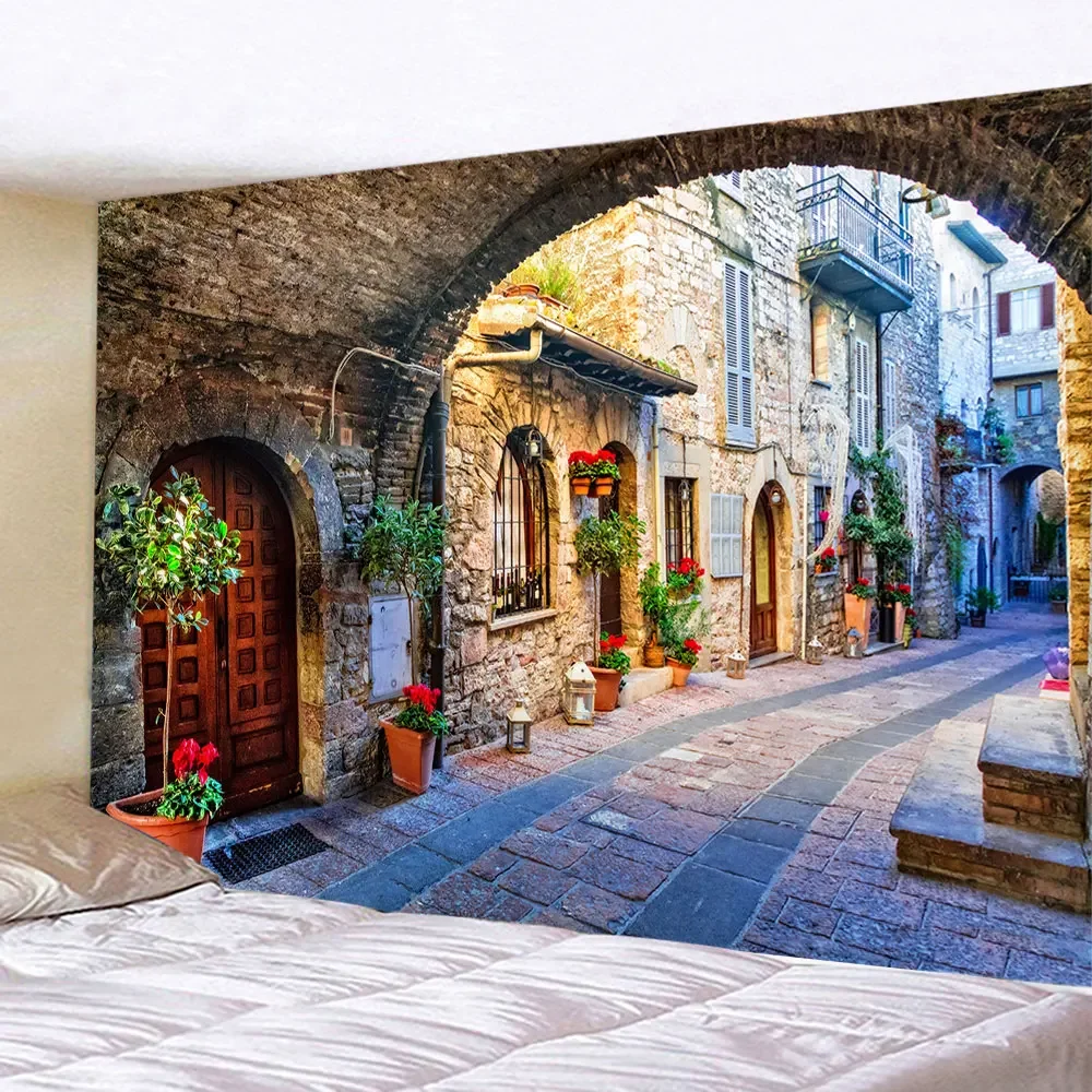 Tapestry Decorations Garden Posters for Outside Large Tapestry Street Alley Landscape Bohemian Wall Hanging Home Room Decor Aesthetic Beach Blanket