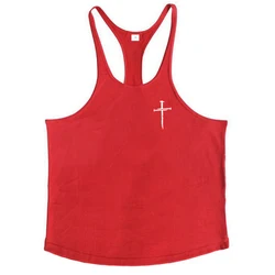 Customized Athletic Cotton Y - Back Tank Top - Men's Breathable Sleeveless Workout Shirt - XXL (Red)