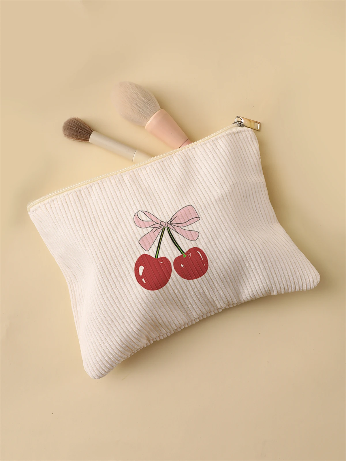 Women's Corduroy Travel Cosmetic Bag Portable Large Capacity Makeup Storage Organizer Zipper Clutch Purse Make up Bag