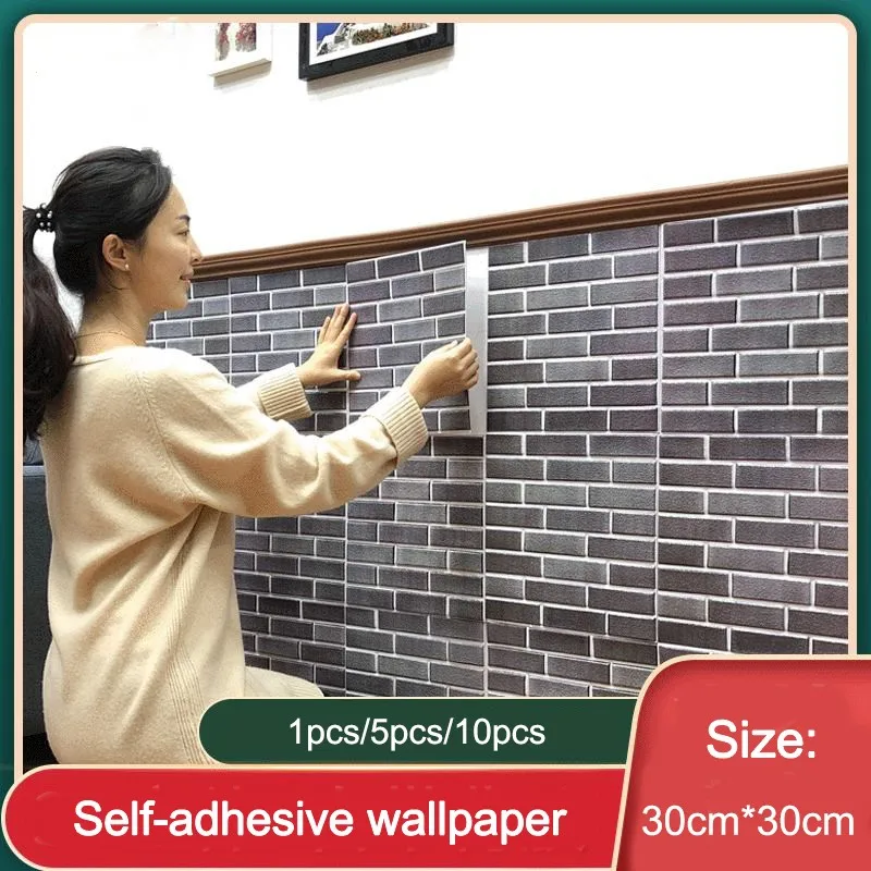 3D Self-adhesive Wall Stickers Brick pattern Stickers Wallpaper Wallpaper Decoration Waterproof Anti-collision wall paper