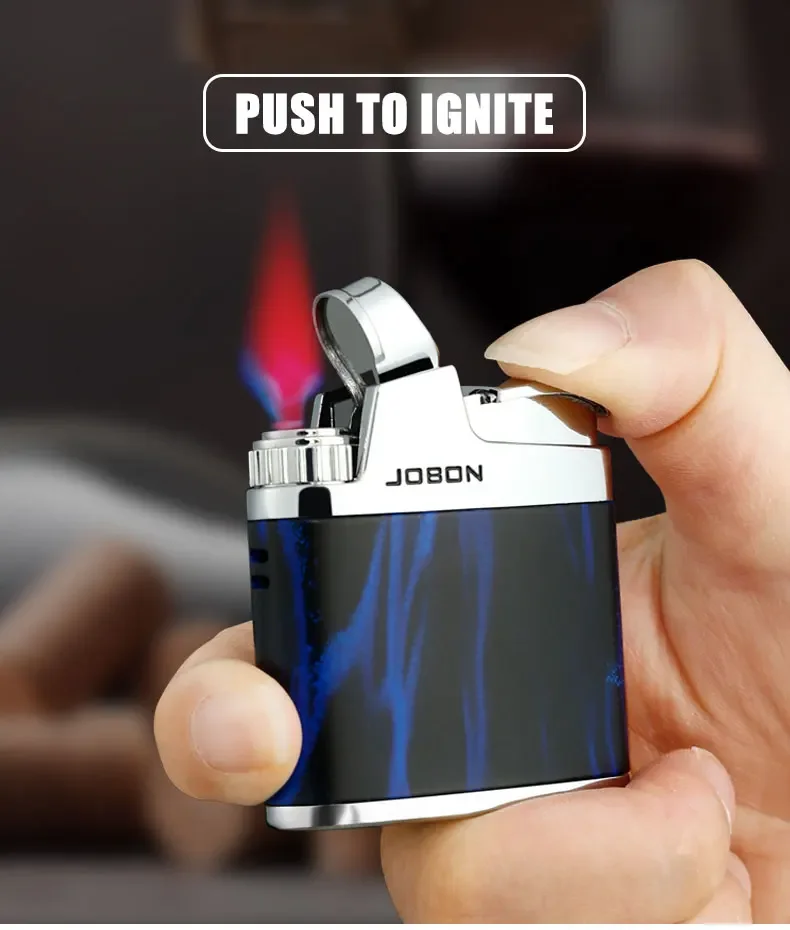 JOBON Red Flame Inflatable Lighter Push to Light Zinc Alloy Material Adjustable Flame Size Exquisite Shape