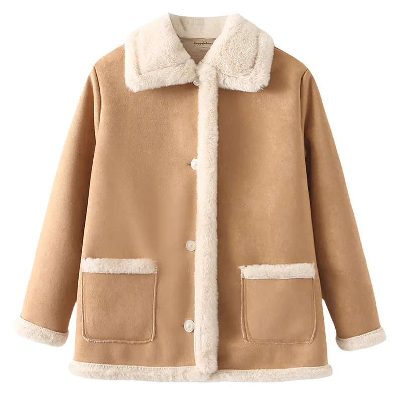 Plus Size Women Plush Parka Winter Fashion Loose Thickened Suede Coat 8544