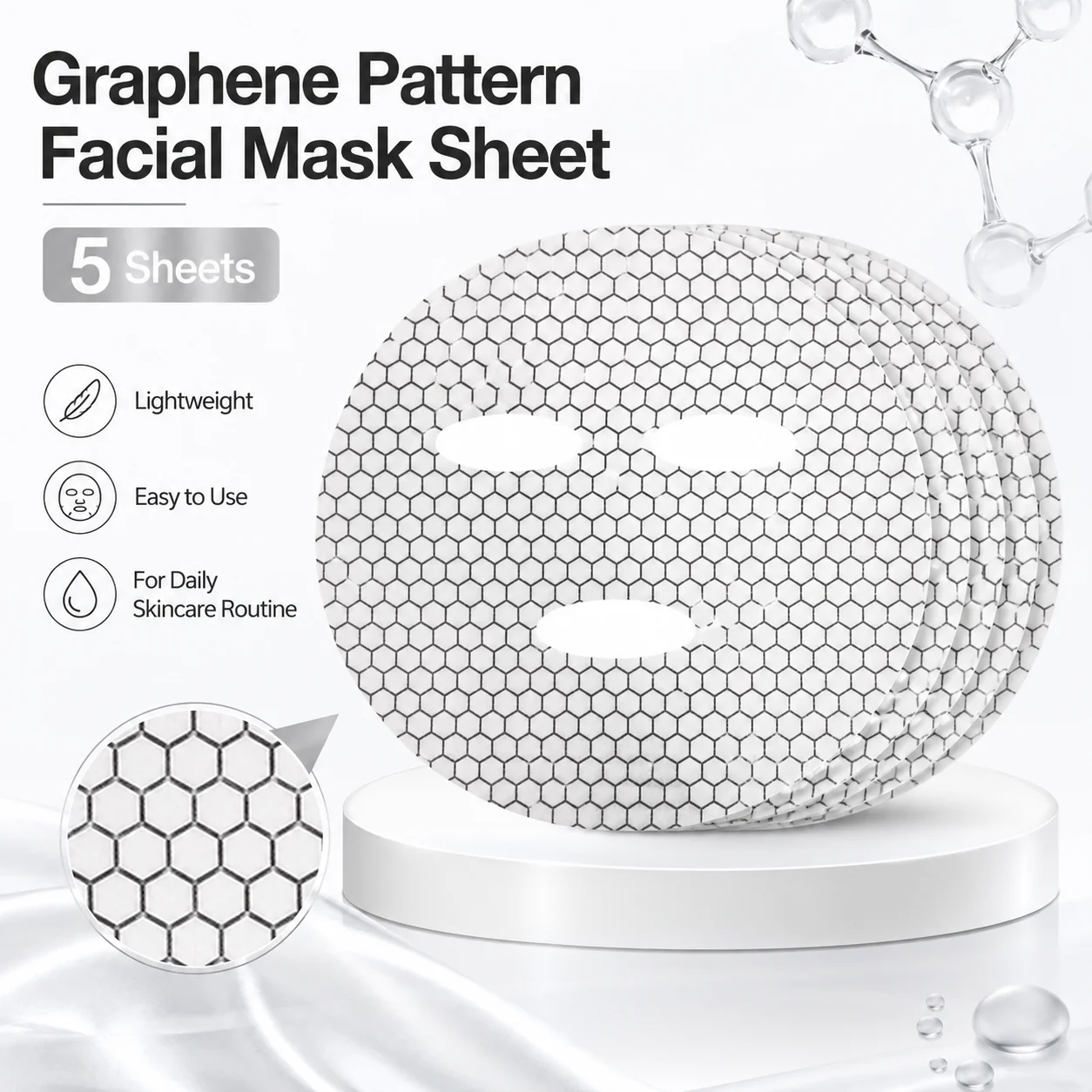 5-Pack Graphene-Infused Hexagon Facial Mask Sheets