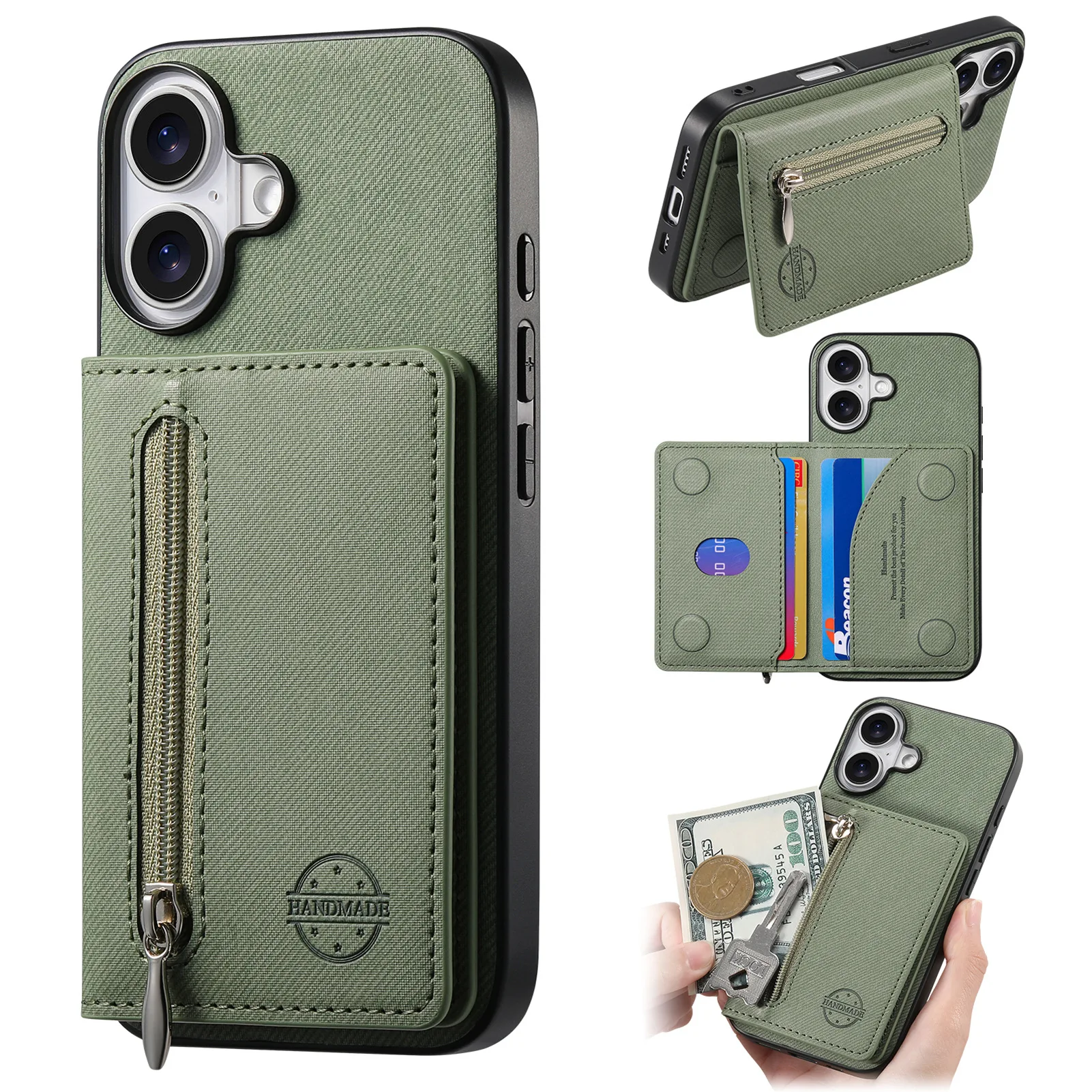 Canvas RFID Blocking Card Holder Wallet with Zipper Pocket and Dual Card Slots
