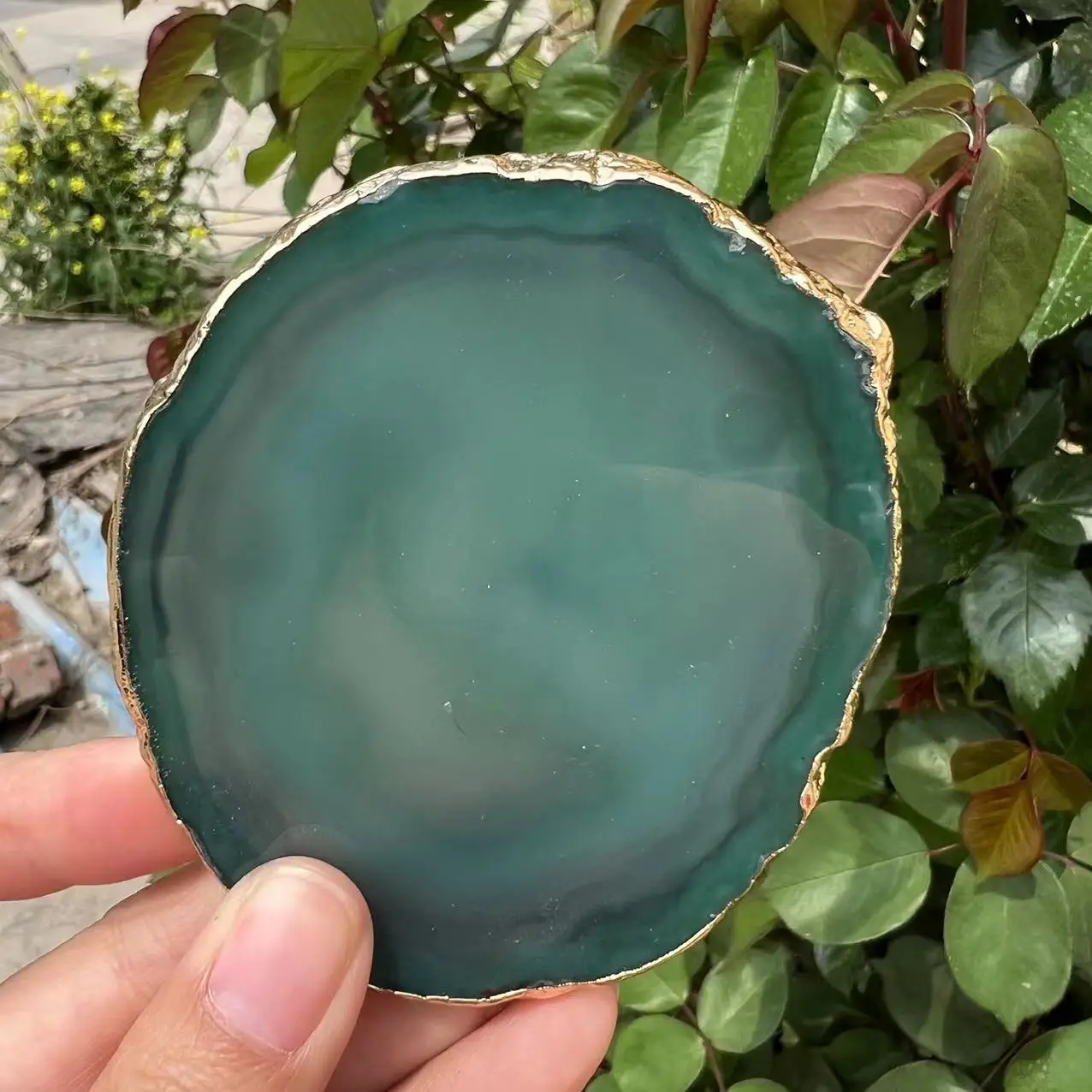 natural agate Geode piece insulated coasters crystal board jade agate coasters with gold-plated lace mineral trim 3