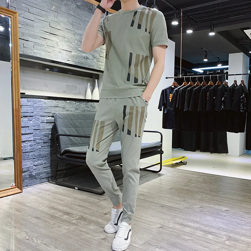 Ropa De Hombre 2022 Summer New Men's Casual Sports Youth Spirit Guy Printed Short-sleeved T-shirt Trousers Trend Suit