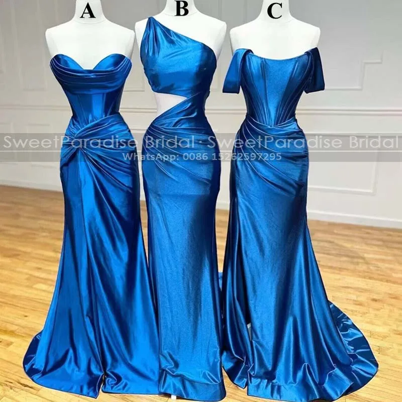 

Designer Pleat Mermaid Bridesmaid Dresses Cut-Out Waist Long Customize Sheath Wedding Guest Dress Party