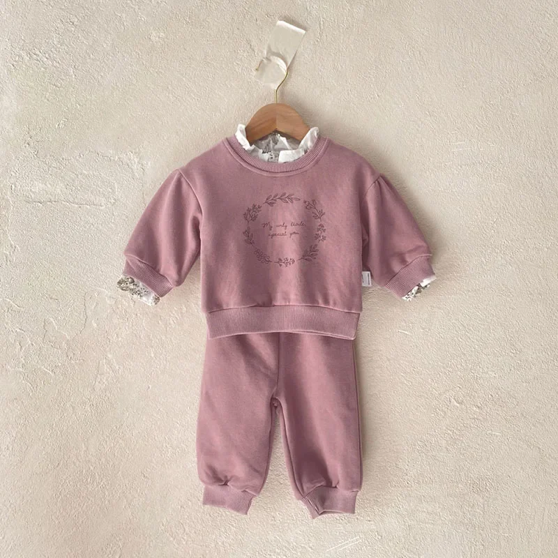 thumbnail image 1 of Conjunto con capucha de primavera para bebés de 0 a 3 años, bonito jersey con cuello de encaje y letras, conjunto para niñas, sudadera con forro de piel fina, pantalones, 1 of 6