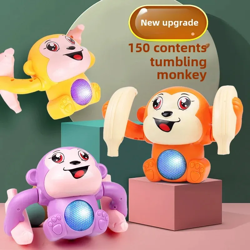 Electric Glowing Rolling Monkey Toy for Kids Practice Head up Crawling Baby Rolling Monkey Plush Toys from China Mainland