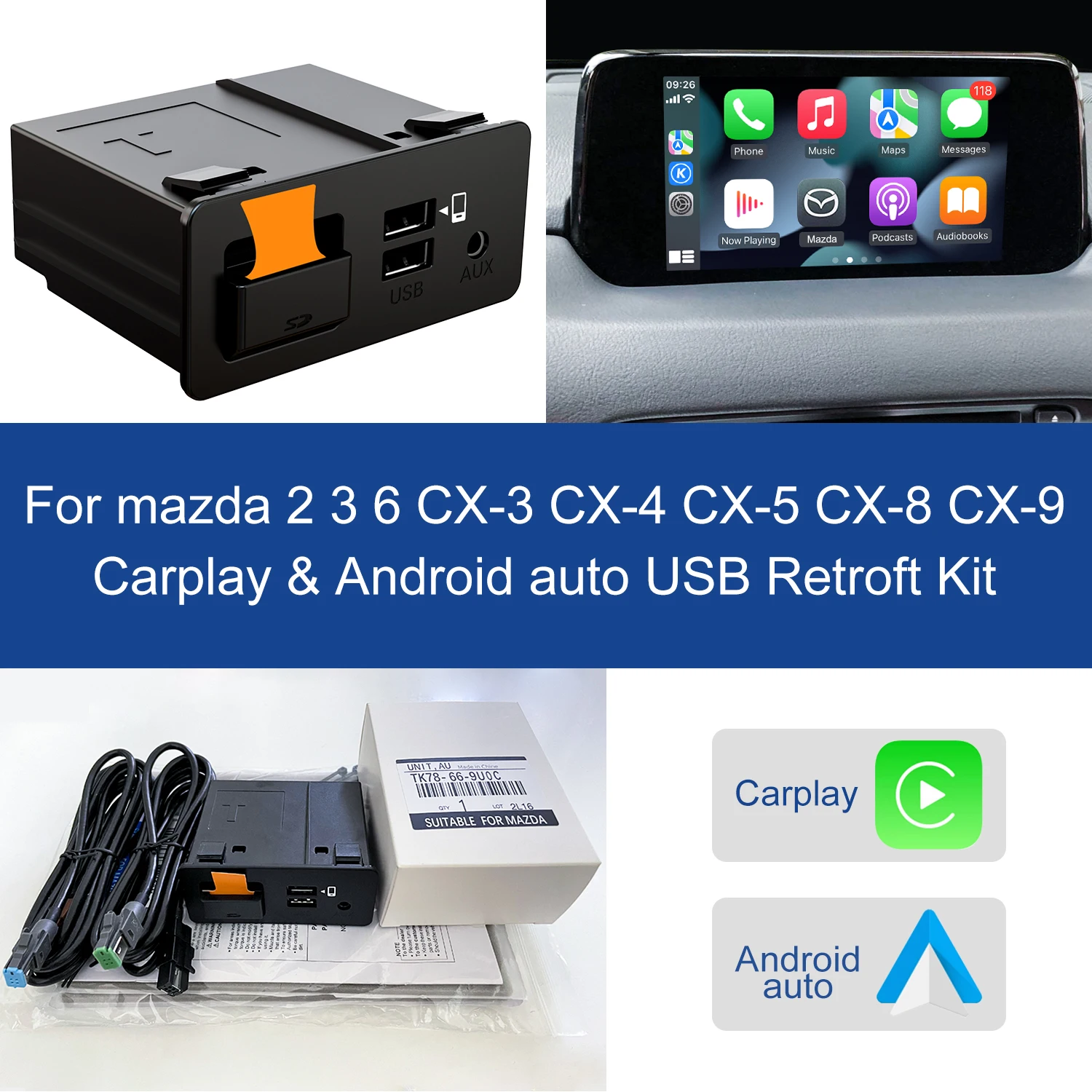 Adaptador USB para Apple CarPlay, P2, OEM, para Mazda 2, 3, 6, CX30