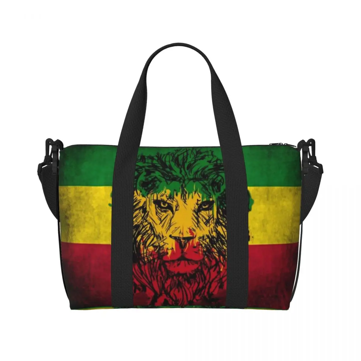 Lion Of Judah Rasta Jamaican Reggae Beach Tote Bag for Women Rastafarian Art Big Compartment Beach Gym Travel Bags