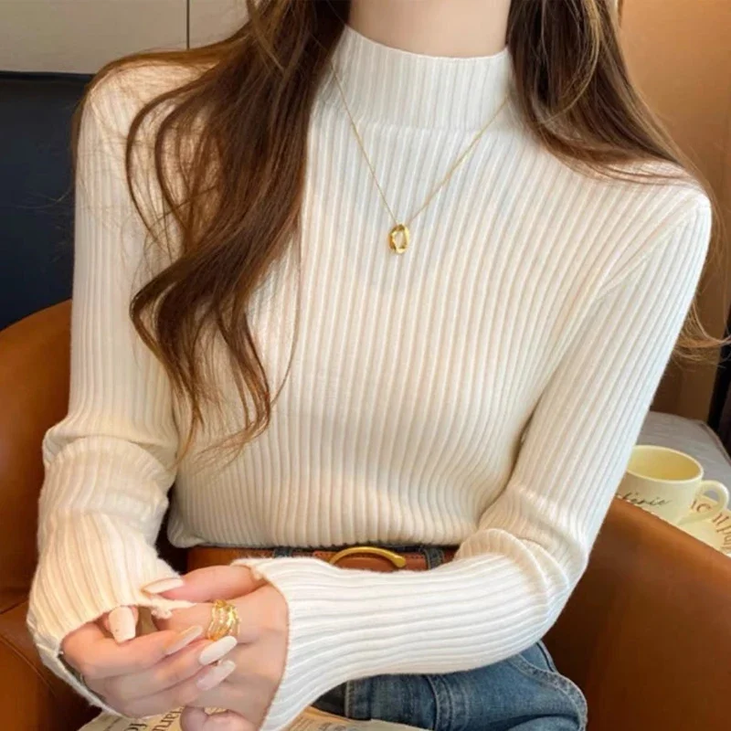 

Knitting Pullover Sweater Women Solid Basic Top Turtlneck Sweater Long Sleeve Casual Slim Pullover Korean Fashion Simple Clothes