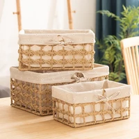 Fabric Lining Storage Basket Imitation Rattan Weaving Desktop Sorting Cosmetics Sundries Toy Storage Basket Cabinet Organizer 1