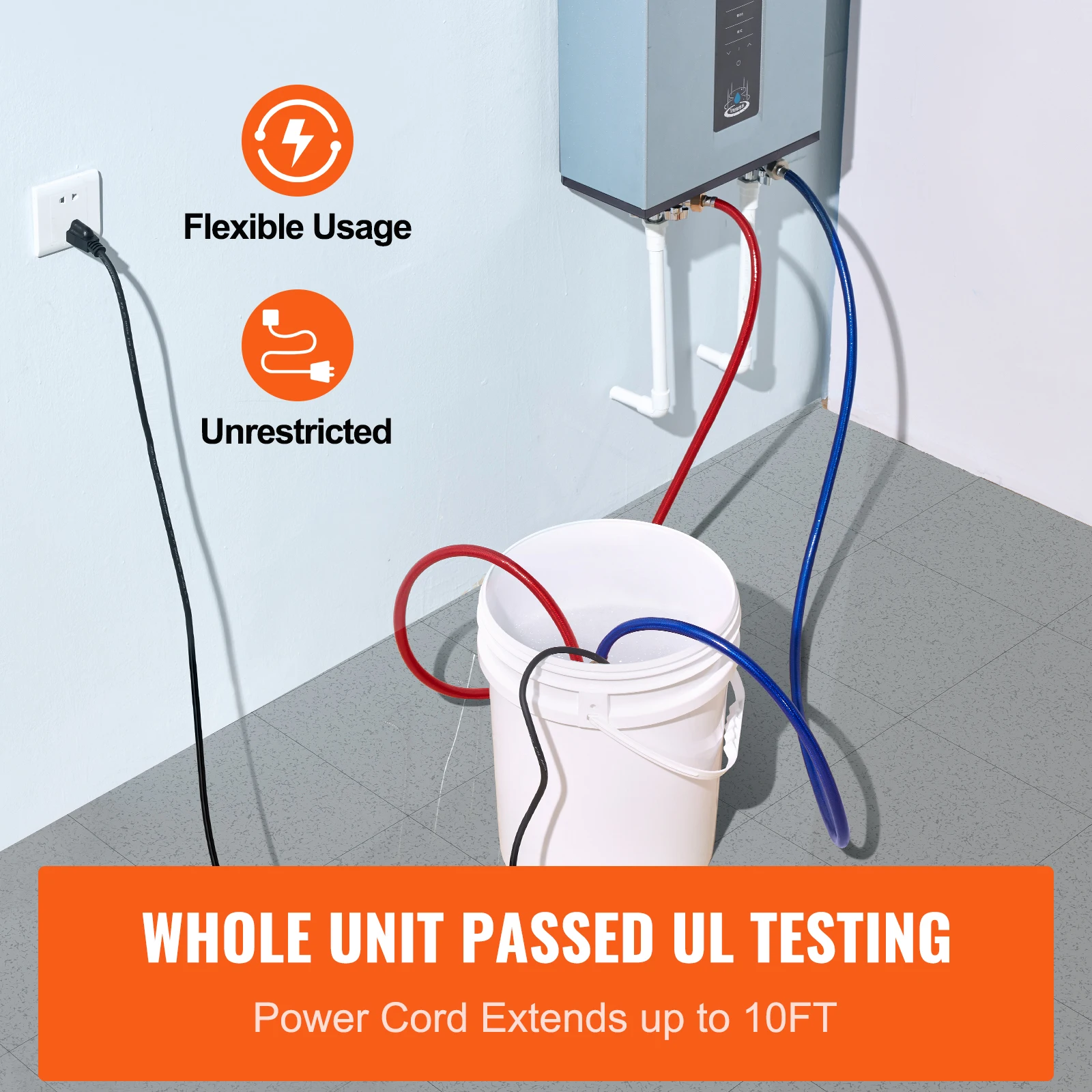 VEVOR Tankless Water Heater Flushing Kit Includes Efficient Pump & 5 Gallon Pail & 2 Hoses & Descaling Powder Quick Instal 5