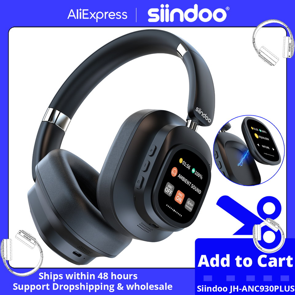 Siindoo JH-ANC930Plus Hybrid Wireless Headphone, Active Noise Cancelling Headphones With Multi Magnetic Touch Control LED Screen