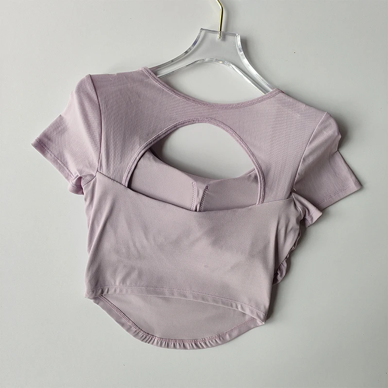 Advanced French Mesh Yoga Suit for Women's Top Pilates Short Sleeved Sportswear with Chest Pad Fitness T-shirt Short Style