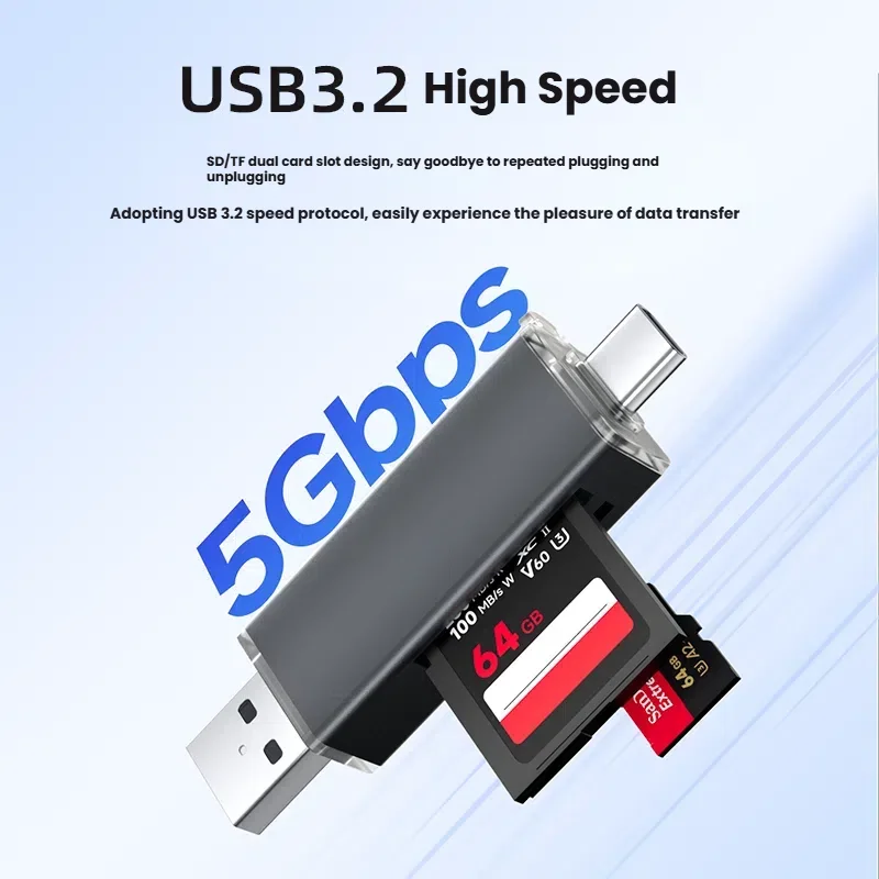 Lector de tarjetas USB 3,2, tipo c, lectura multifuncional, tarjeta de memoria SD, adaptador de tarjeta de memoria TF adecuado para almacenamiento en teléfonos móviles, cámara
