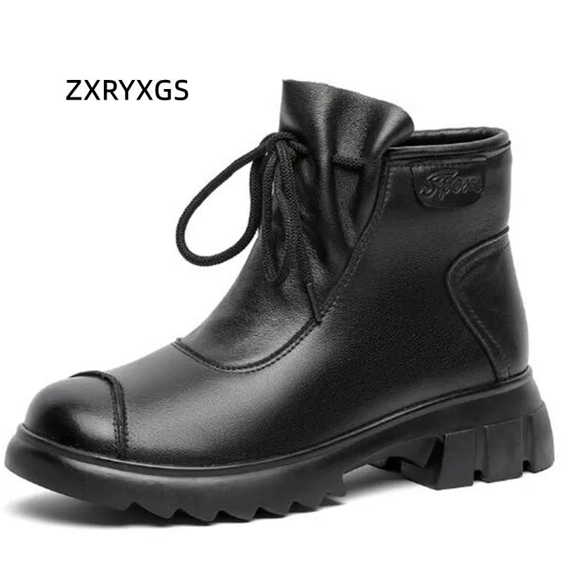 

ZXRYXGS Winter Classic Retro Boots Warm Snow Boots 2022 Popular Top Cowhide Leather Boots Warm Cotton Shoes Women Roman Boots