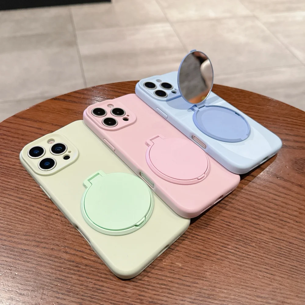 Elegant Mirror Flip Stand Holder: Premium Liquid Silicone Shockproof Case with Soft Touch Finish
