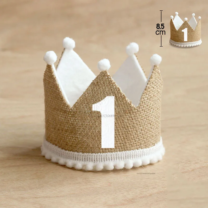 Description Picture 5 of itemBurlap Crown Baby Birthday Party Hat 1/2 1 2 3 4 5 6 7 8 9 Year Baby Boy Girl Linen Headband 100 Year Adult Anniversary Cap
