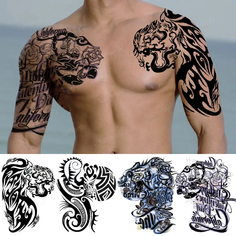 Chest Arm Shoulder Tattoo Sticker Waterproof Big Large Size Body Art Fake Tattoo For Men Adult Realistic Temporary Male tattoo sticker temporary tattoos