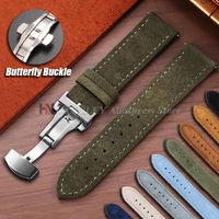 Bracelet de montre Vintage en daim et peau de vache, 18mm 19mm 20mm 22mm pour Omega pour Seiko, Bracelet à boucle papillon pour hommes et femmes, Bracelet de sport 1