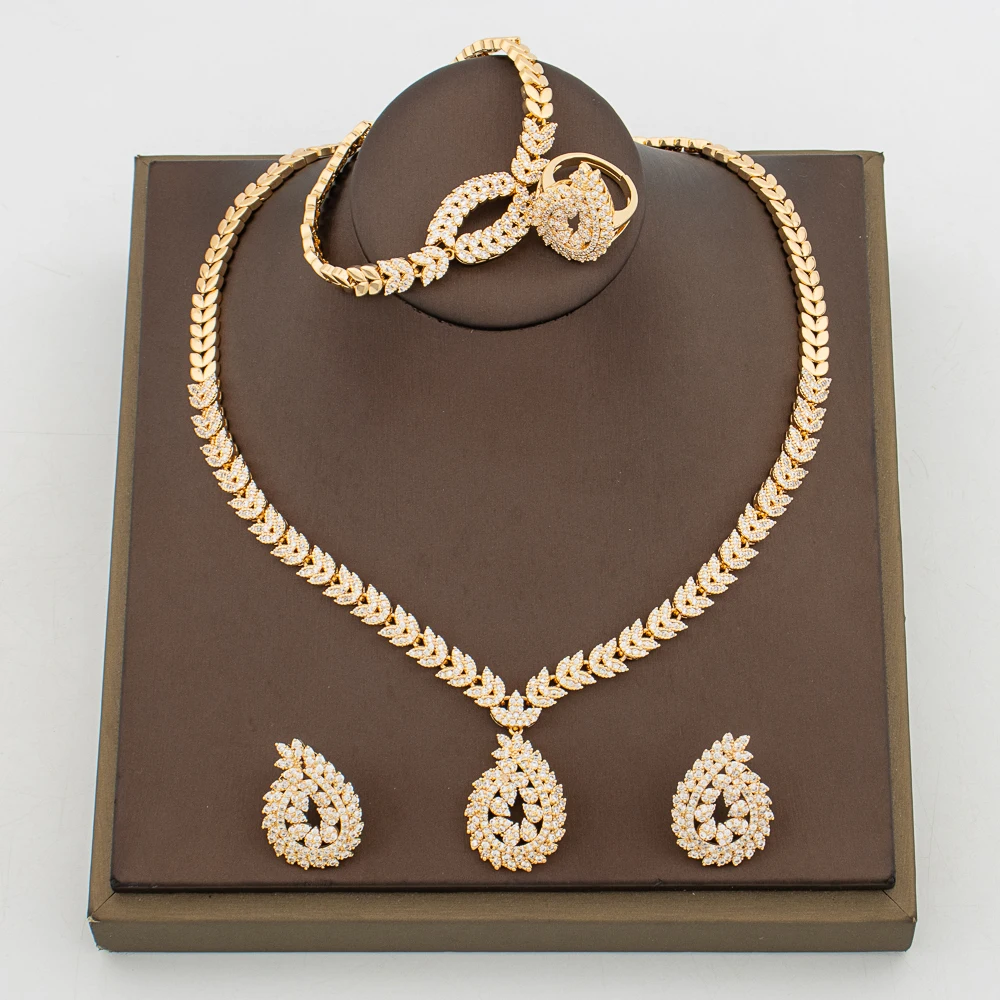 

Trend Jewelry Set for Ladies Elegant Party Stone Design Pendant Necklace and Stud Earrings Weddings Banquet Bracelet Party Gifts