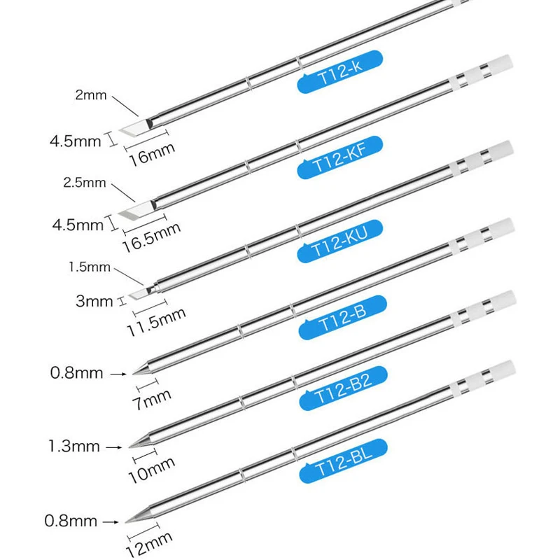 

1/5/pcs Soldering Iron Tips T12 K/B/B2/BL/BC1/BC1.5/BC2/BC3/C1/C4/CF4/D12/D16/D24/D4/D52/DL32/J02/JL02/KU/KR/KL/I/IL/ILS/BCF1