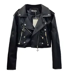 Leather Jacket Women 2023 Spring And Autumn New Punk Fashion Short Motorcycle Jacket Coat Top