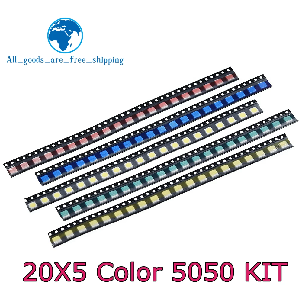 100 Stück/Lot TZT 5050 SMD Weiß Rot Blau Grün Gelb, je 20 Stück, superhelle 5050 SMD LED-Dioden, Paket-Set