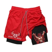 Men's Fashion Anime Printed Sports Shorts 2 in 1 Running Training Fitness Shorts Summer Outdoor Fitness Sports Pants M-3XL 2