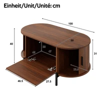 Table basse ovale avec portes coulissantes en rotin, pieds en métal couleur bois, table de rangement multifonctionnelle pour salon 5