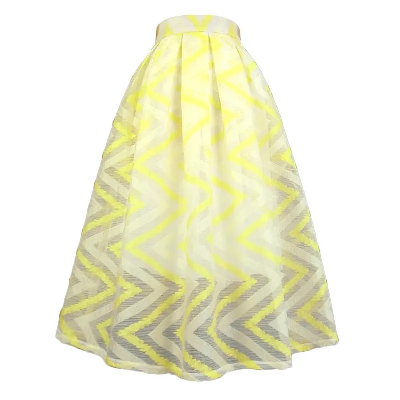 

Women's Runway Fashion Spring Summer Designer Yellow Stripe Organza Skirt Female Autumn High Waist A-line Skirt TB1656