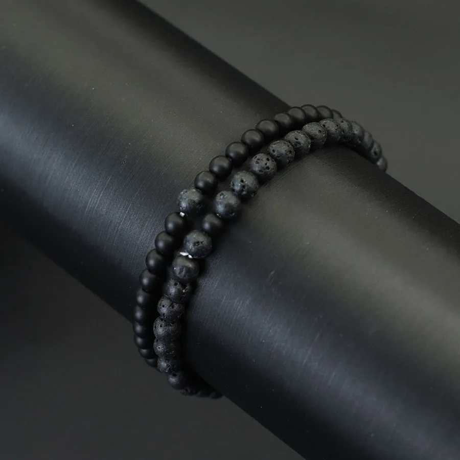 Neue 2Pcs 4mm Perlen Armband Set Für Männer Tiger Augen Türkisen Gepaart Strang Heilung Armband Handgemachte Casual zubehör Hombre – Detail 9