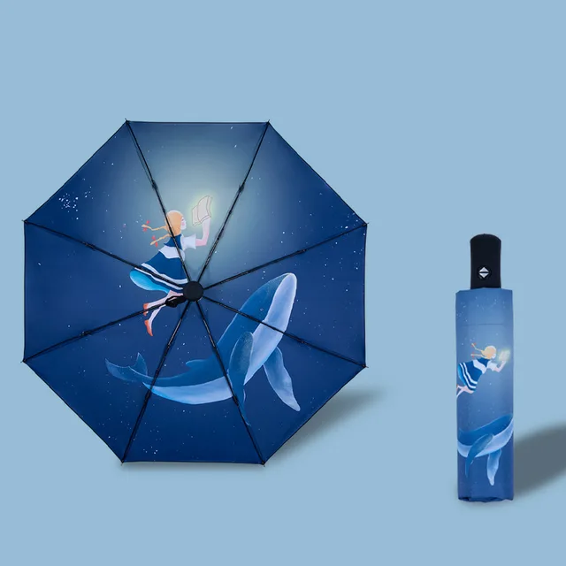 A Diákok Teljesen Automatikusan 3-Szeres Esernyő Gyerekek Gyerek Vinil-Upf50+ Összecsukható Napsütő 8 Csontos Napbiztos Vízálló