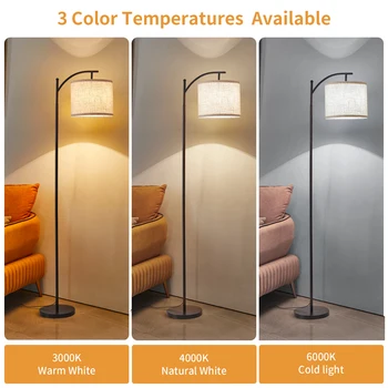 Floor Lamp for Living Room with 3 Color Temperatures Standing Lamp with Linen Lampshade Rotation Adjustment for Bedroom Office 2